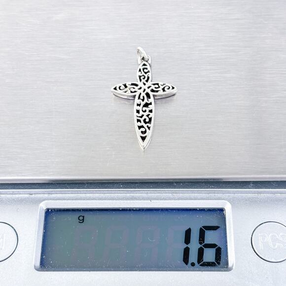 Vintage BSD Sterling Silver 925 Openwork Filigree Cross Pendant - Picture 7 of 8